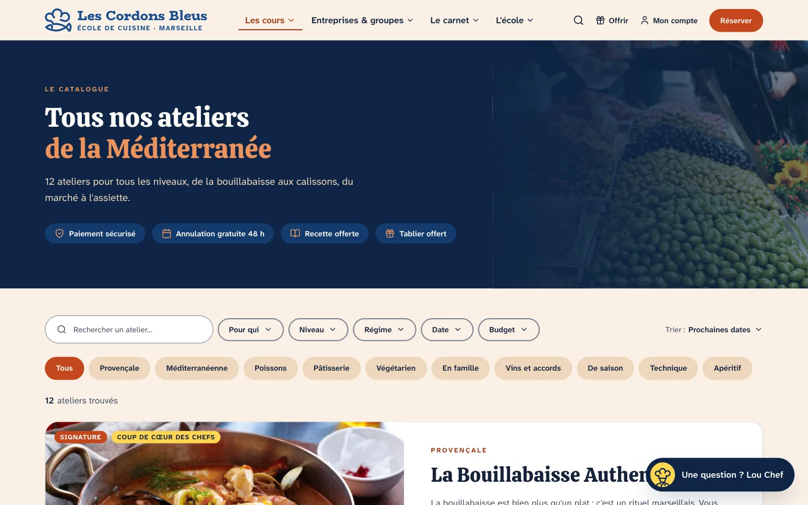 The workshop catalogue of the coded website