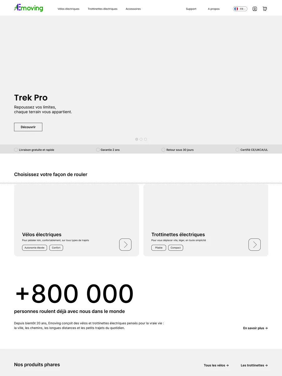 Wireframe en niveaux de gris de la page d'accueil