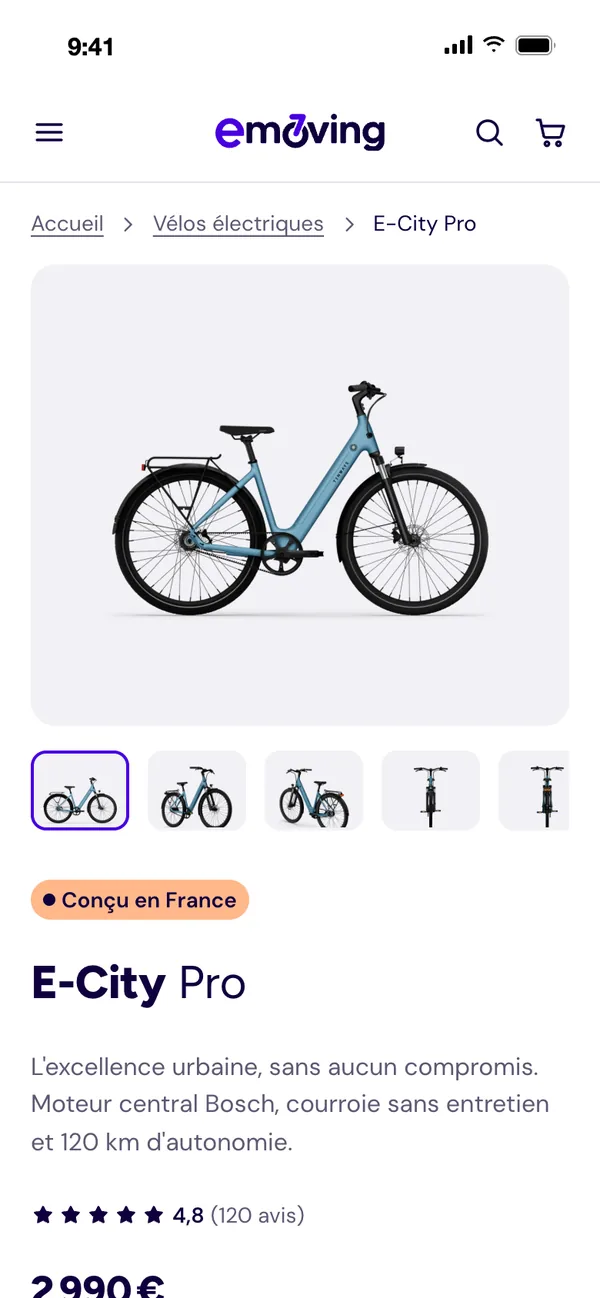 La fiche de l'E-City Pro sur mobile