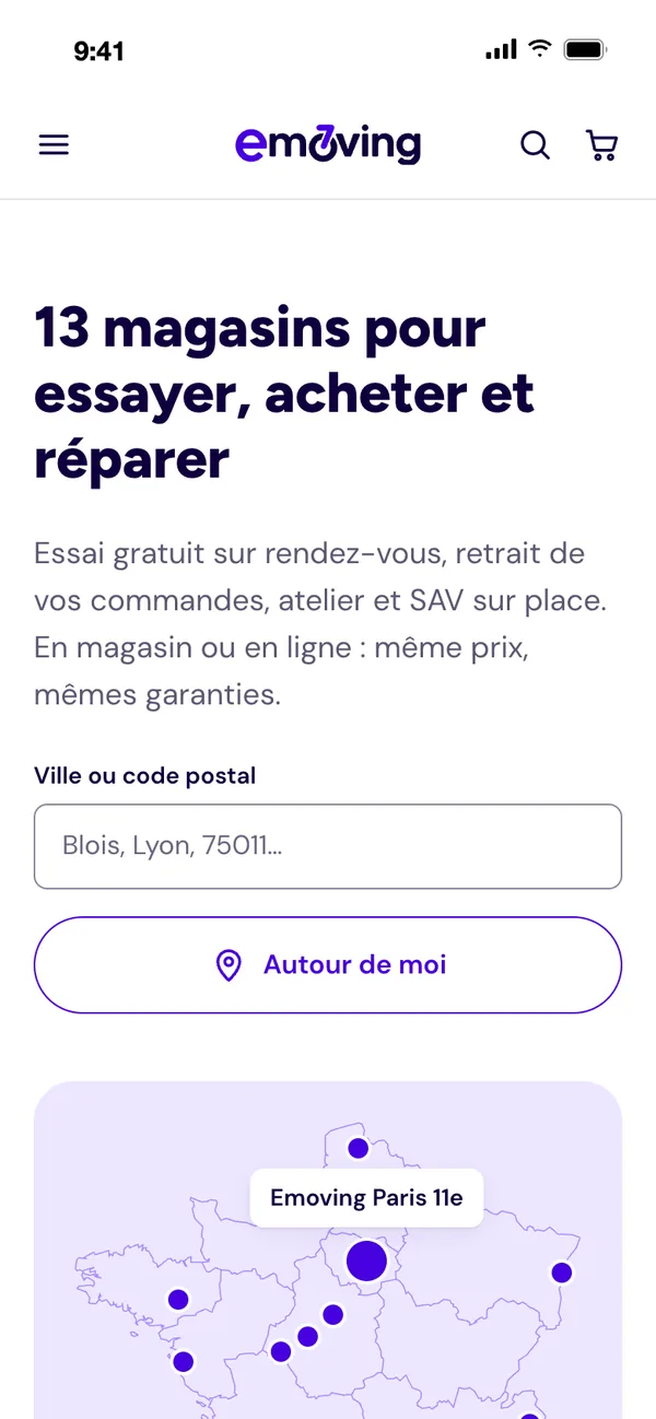 La page Magasins sur mobile