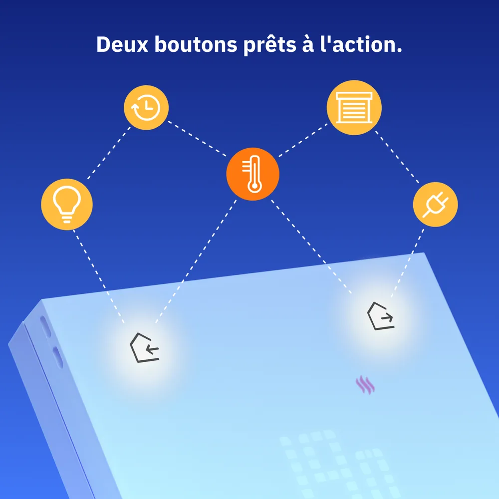 Visuel e-shop « Deux boutons prêts à l'action » : les actions possibles autour du thermostat