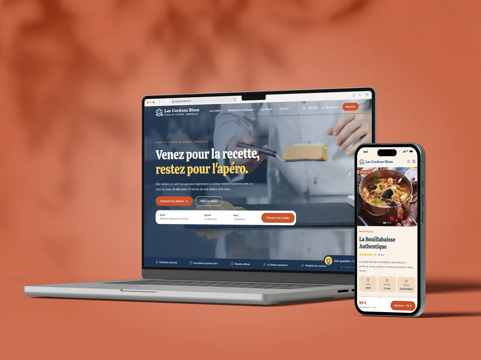 Le nouveau site des Cordons Bleus sur ordinateur et sur mobile